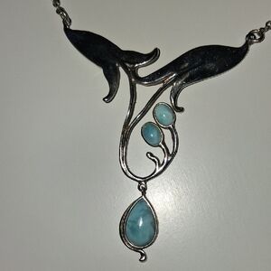 Rare Blue Larimar And Sterling Silver Adjustable Necklace